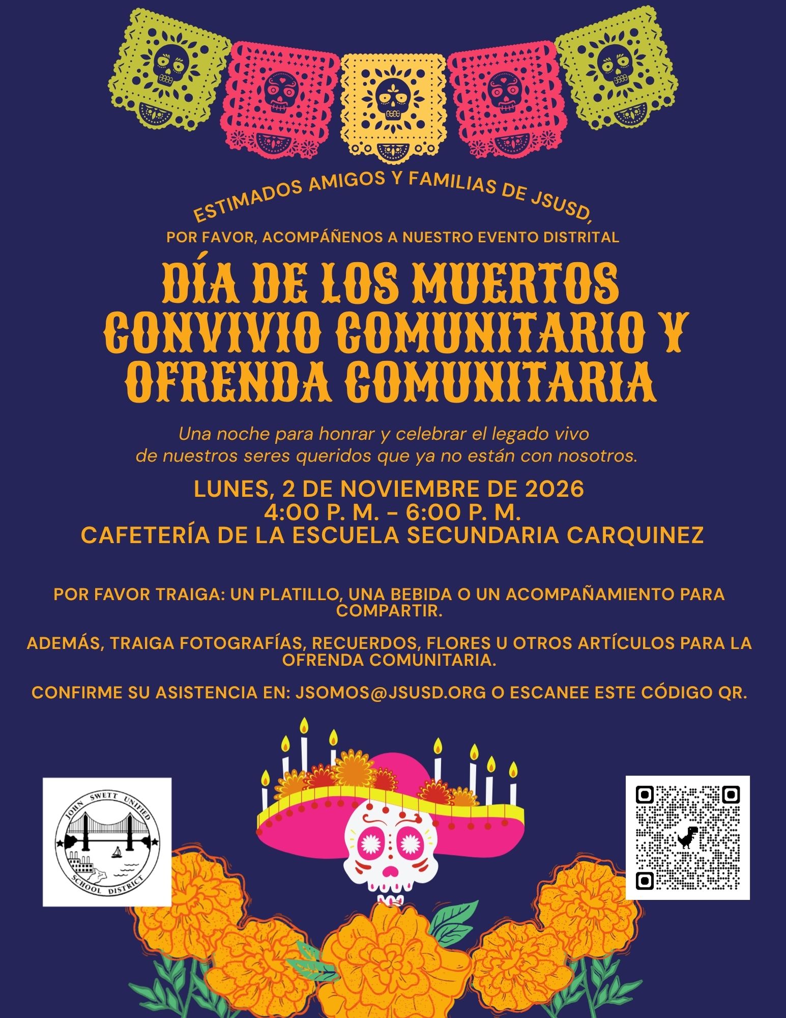 Flyer for the Community Potluck on 11/2/26 @ 4pm-6pm